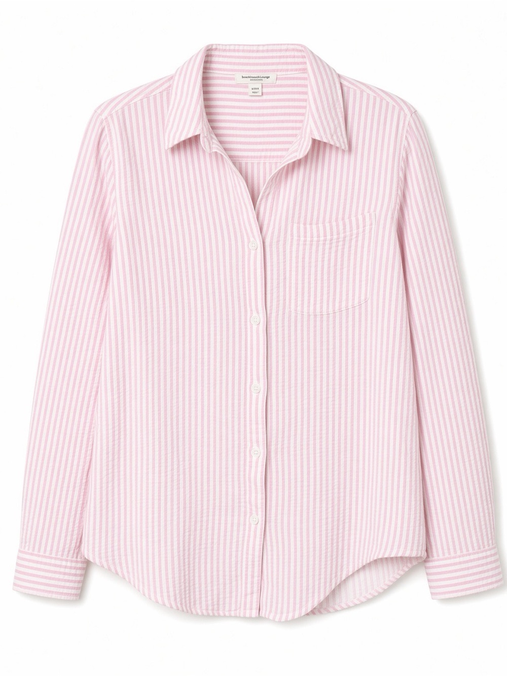 beachlunchlounge Pink Striped gauzy Button-Down Shirt - Picture 2 of 8